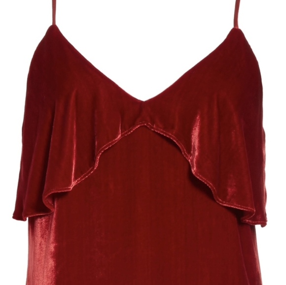Alice + Olivia Vanessa Sultry Red Velvet Ruffle Sleeveless Camisole Tank Top. - Picture 4 of 15